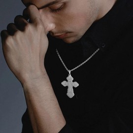 SIPURIS Orthodox Cross Necklace for Men Jesus Christ Orthodox Crucifix Pendant Stainless Steel Religious Christian Jewelry Birthday Gift, Stainless Steel, No Gemstone