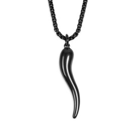 HAQUIL Italian Horn Necklace, Black Plated Stainless Steel Cornicello Horn Amulet Charm Pendant, Box Chain, Italian Jewelry Gifts