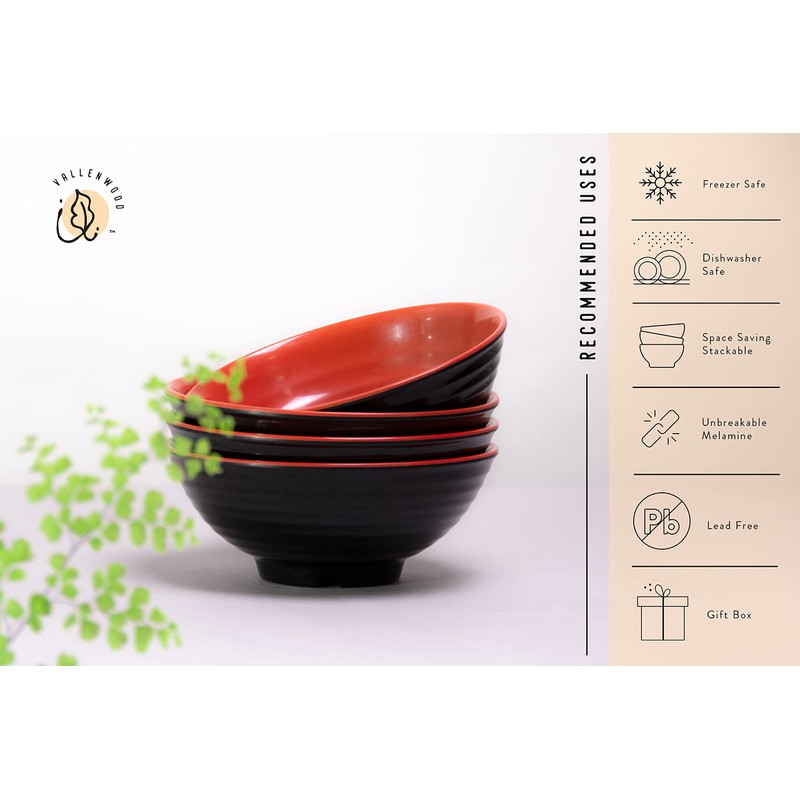4 Ramen Bowls, 12 pieces Pho set. Red Black Ramen