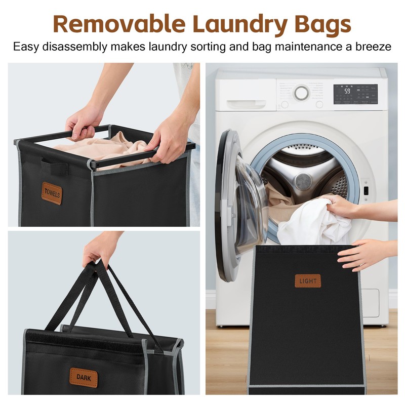 Hoctieon 4 Section Laundry Cart, 52.8 Gal. (200L) Laundry Hamper