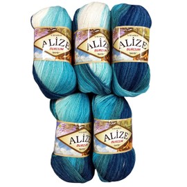 Alize Burcum batik wool 5 x 100 gram multicolored with color gradient, 500 grams knitting yarn (petrol turquoises mint 1892)