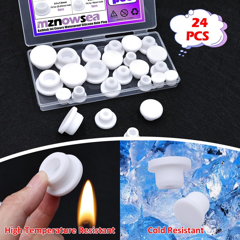 24 PCS Bathtub Jet Covers 4 Sizes Silicone Hole Plug