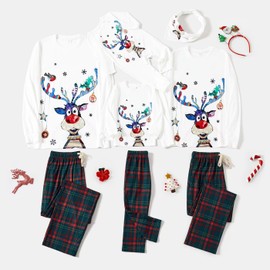 IFFEI Merry Christmas Pajamas Matching Family Women PJ's Colorful Christmas Elk Print with Plaid Bottom Men: L