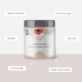 Country Chic All-in-One Chalk Paint for Furniture, Cabinets, Home Decor, Eco-Friendly, Matte Finish, Built-In Primer & Top Coat for Wood, Metal - Ooh La La (Light Pink) - 8 oz (237 ml)