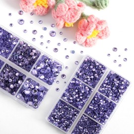 BEADSLAND Hotfix Rhinestones, 6080PCS Violet Rhinestones for Clothes Crafts Mixed 6 Sizes with Wax Pencil and Tweezers Kit, SS6-SS30, Violet