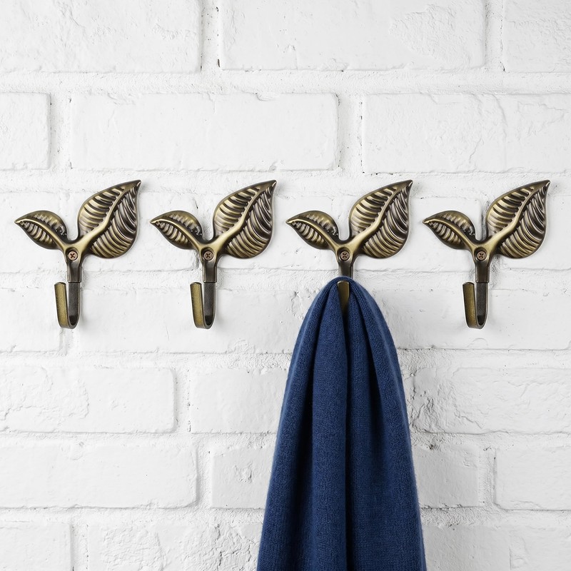 Coat Hooks 4 Pcs Heavy-Duty Vintage Leaf Cast Iron Wall