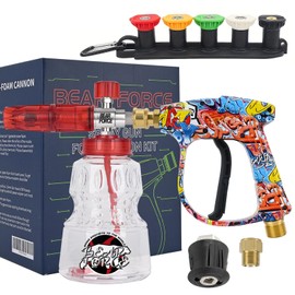 Pressure Washer Spray Gun M22-14 Max 3000 PSI with 1/4" Quick Connector Snow Foam Lance & 5 Spray Tips & Clip Nozzle Holder, Compatible for Some of Greenworks Kar-cher Ryobi Homelite Pressure Washer