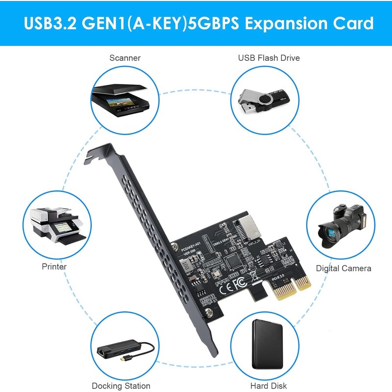 YABOANG PCIE USB 3.2 GEN1 Type-E Expansion Card, PCI Express