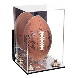 Better Display Cases Acrylic Football Display Case Vertical with Mirror Case, Gold Risers, Wall Mount and Mirror Base (B42/A060)