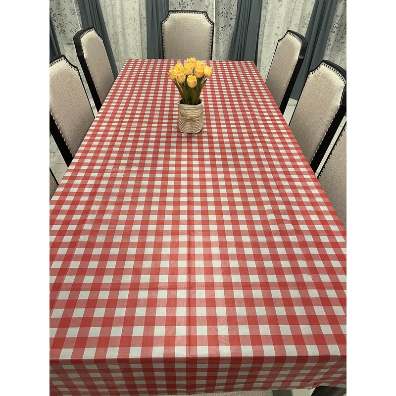 ROYAL7 3 Pack Red Gingham Checkered, Rectangle Disposable Plastic Tablecloth