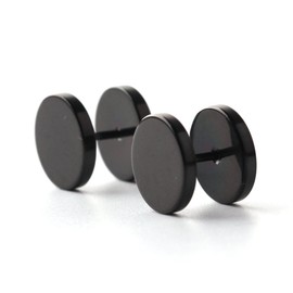 Ruifan 18G Men,Women's 12mm Stainless Steel Fake Screw Studs Earrings Tapers Plugs Gauges Illusion Tunnel(Black) 2pcs