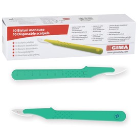 Gima Sterile Scalpels made of Rust-Proof Stainless Steel, ABS Handle, for Single Use, Premium, Safety Blade Guard