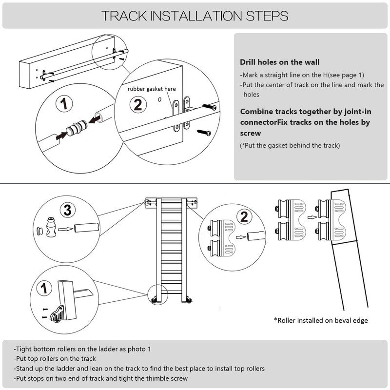 104RDHOUSE 4FT Sliding Library Ladder Hardware Kit, Black Retractable Rolling