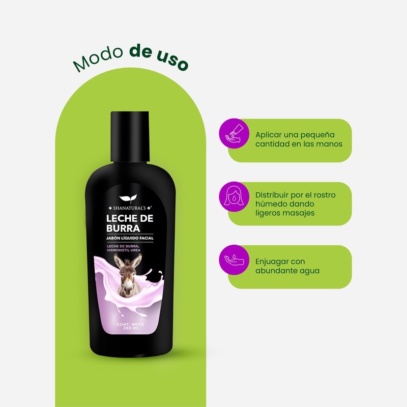 Shanatural's Jabón Líquido Facial Leche de Burra, Hidratación Intensa, Limpieza