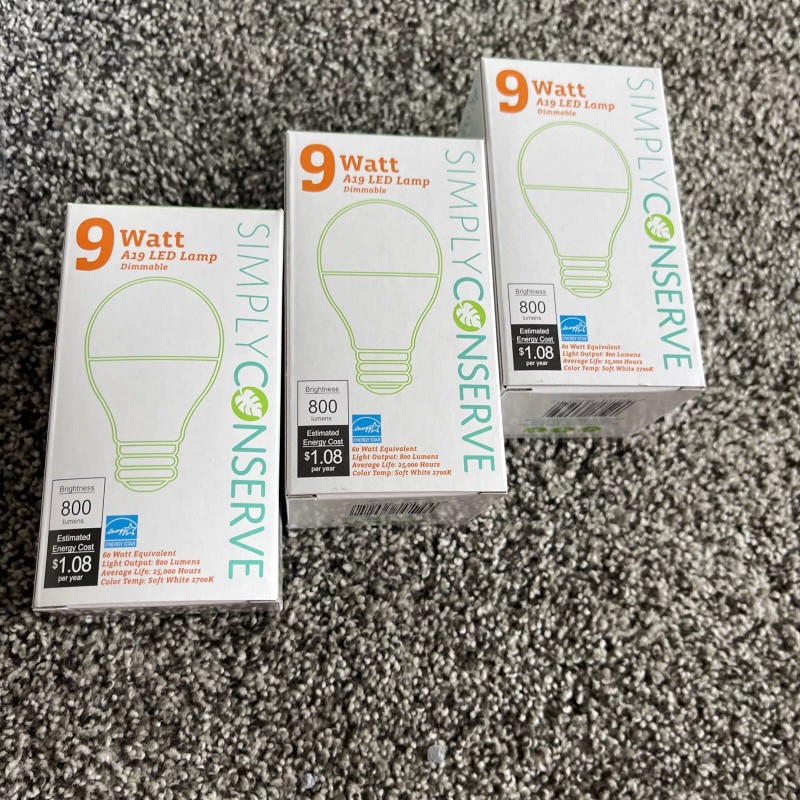 Simply Conserve 3 Simply Conserve 9W Light Bulbs Dimmable A19