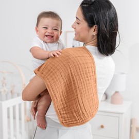 Comfy Cubs Muslin Burp Cloths 20" x 10", Pack of 10 - Large, 6-Layer, Ultra Absorbent 100% Cotton for Baby Drool and Messes - Soft, Safe & Gentle Baby Burp Cloths for Boys & Girls - Caramel
