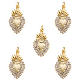 COGCHARGER 5 Pieces Sacred Heart Charm Pendant Cubic Zirconia Heart Charm Long-Lasting Plated Pendant for Jewelry Necklace Earring Making Crafts