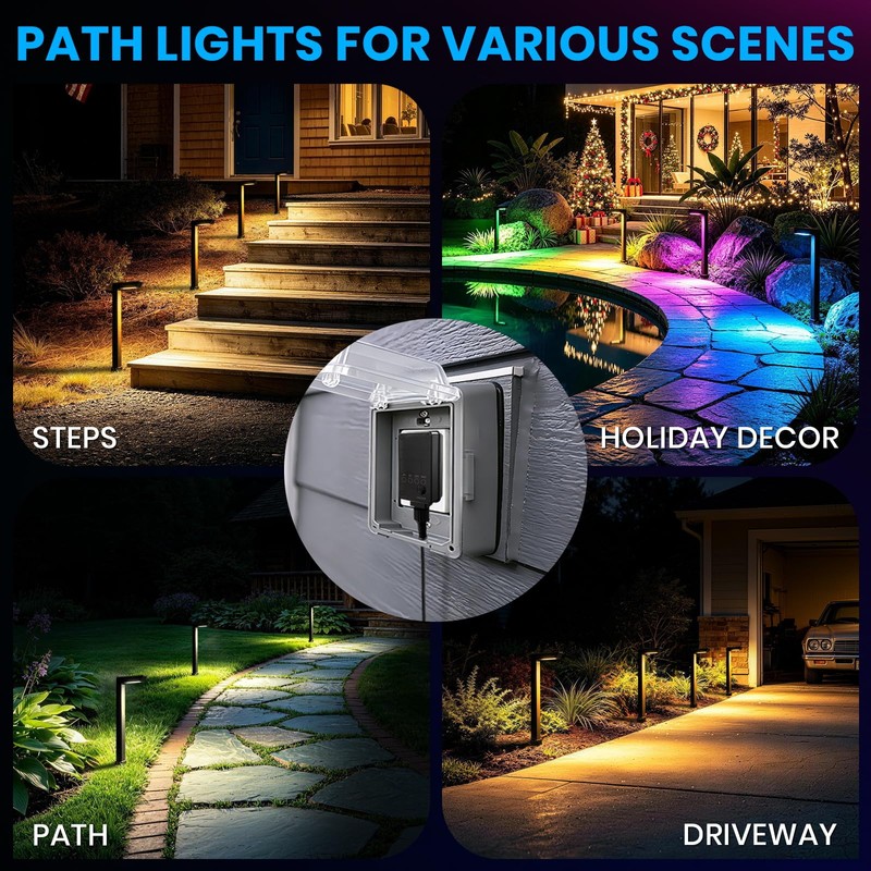 ZestPatio Plug in Outdoor RGB Landscape Pathway Lights Kit with
