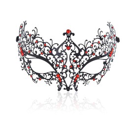Flayem Black Venetian Masquerade Mask Women's Red Drilling Rig Metal Party Costumes Mardi Gras Fantastic Attachment