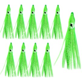 Pack of 10 Rubber Squid Baits, Soft Octopus Trolling Bait, Artificial Squid Skirts, 9 cm Fishing Lures, Bright for Saltwater Fishing, Pike
