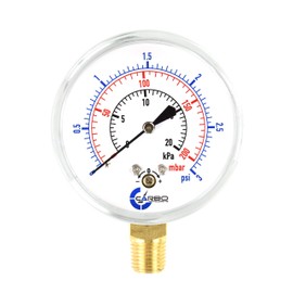 CARBO Instruments Diaphragm Low Pressure Capsule Gauge, 2-1/2" Dial, 3 PSI Range, 1/4" NPT Lower Mount, Chrome Steel Case, Brass Internals, Adjustable, Scales 3 PSI / 20 kPa / 200 mBar