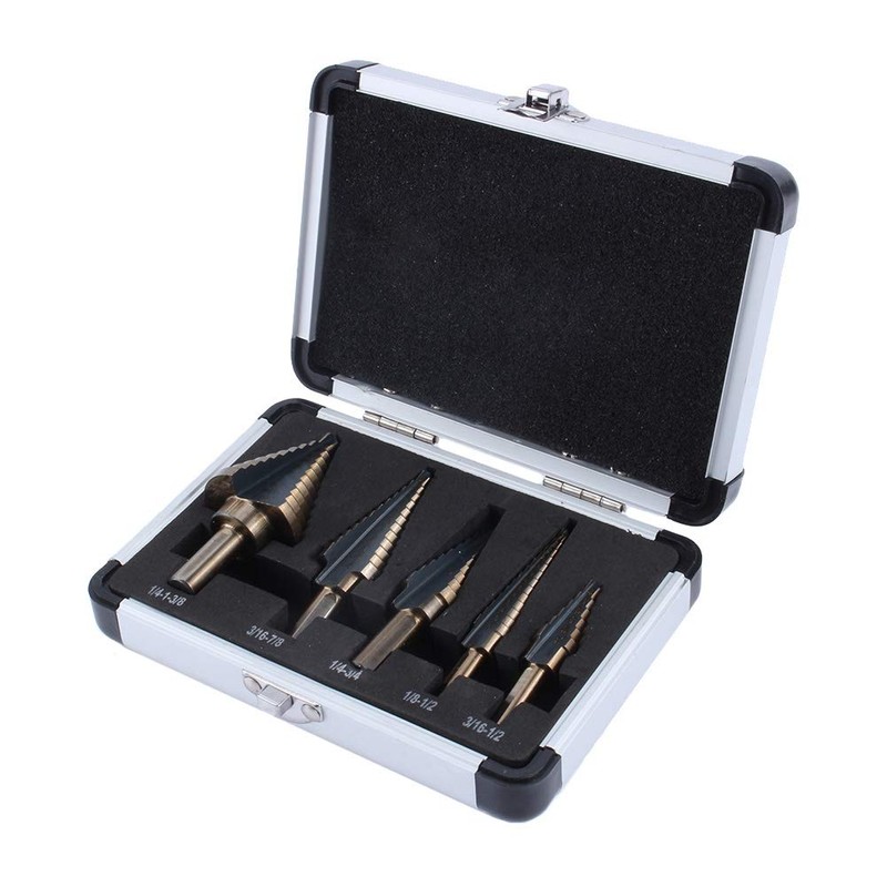 Cocoarm HSS Step Drill 5 Pieces Cone Drill Set Titanium