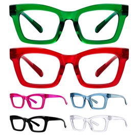 BFOCO Reading Glasses Metalless Screwless Spring Hinges Cat-Eye 6 Pack Readers for Women +3.50