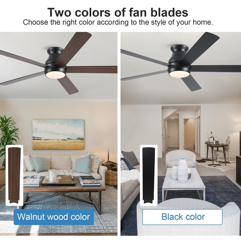 POCHFAN 60 Inch Black Ceiling Fans with Lights and Remote,