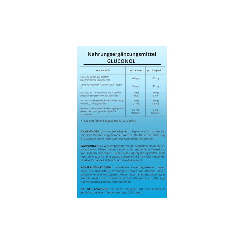 Gluconol Capsules - Herbal Food Supplement 20 Capsules