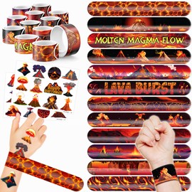 Cherisnowy 48 Volcano 24PCS Volcano Temporary Tattoos Sticker 24PCS Slap Bracelets Perfect for Themed Birthday Party Favors Baby Showers or Classroom Rewards Ideal Decor and Gifts for Girls and Boys