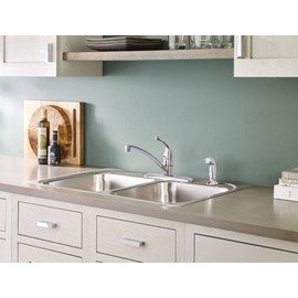 Moen Chateau Chrome One-Handle Low-Arc Kitchen Sink Faucet with Side Sprayer, 4 Hole Kitchen Faucet, Separate Flexible Pull Out Spray Head, for Commercial, Laundry, Utility, 7430, 1/2 In. x 6.375