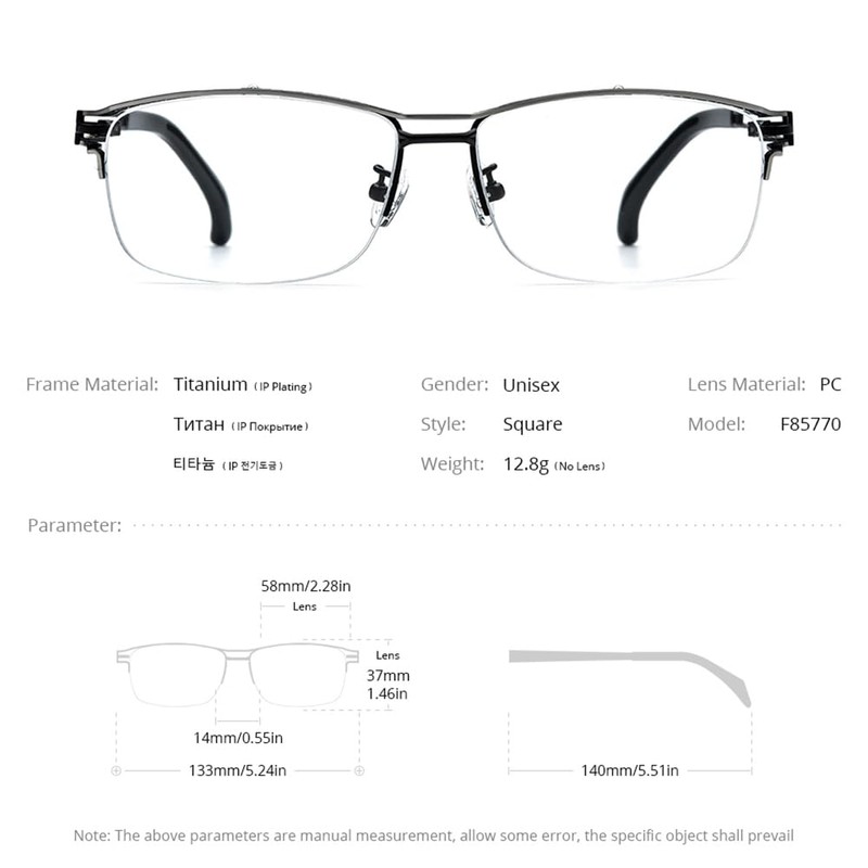 FONEX Pure Titanium Glasses Frame Men Semi Rimless Square Eyeglasses