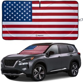 American Flag Windshield Sun Shade, High-Resolution Car Shield with Mirror Cut-Out for Automotive Interior Protection Heat Reduction, Folding Sunshade Storage Bag - Medium, Original