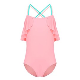 GERU Baby Girls' Sleeveless One Piece Rash Guard Swimsuits Beach Bathing Suit Sun Protect Swimwear for Girls 9-10 Years Pink