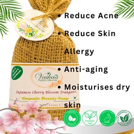 Whitetag; Vaikaa Organic Homemade Bath Soap,Organic Turmeric powder, Multani Powder, Vitamin E and Virgin coconut oil |Japanese Cherry Blossom| anti-aging & anti- allergitic ;1 soap