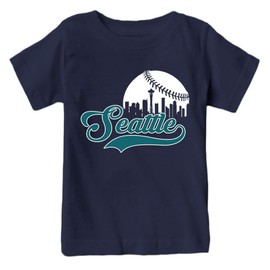 Xtreme Apparrel Seattle Baseball Skyline Kid's Fan T-Shirt (Navy T-Shirt, 2T)