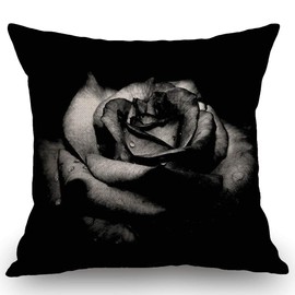 SSOIU Retro Black Rose Decorative Throw Pillow Covers 18x18 Inches Cotton Linen Cushion Cover for Home Couch Sofa Bench Decor