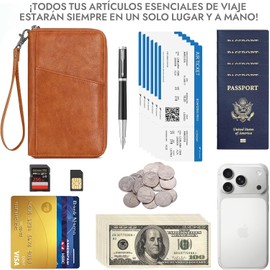 Porta Pasaporte de Cuero PU, Porta Pasaporte con Bloqueo RFID, Gran Capacidad, Impermeable, Pasaporte de Viajes para Familiar, Mujer y Hombre