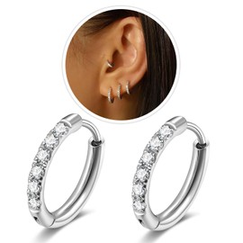 1 Pair Small Silver Hoop Earrings for Women Men,316L Surgical Steel Hinge Huggie Hoop Earrings fit Cartilage, Helix, Tragus, Sung, Earlobe Lightweight Hypoallergenic Earrings