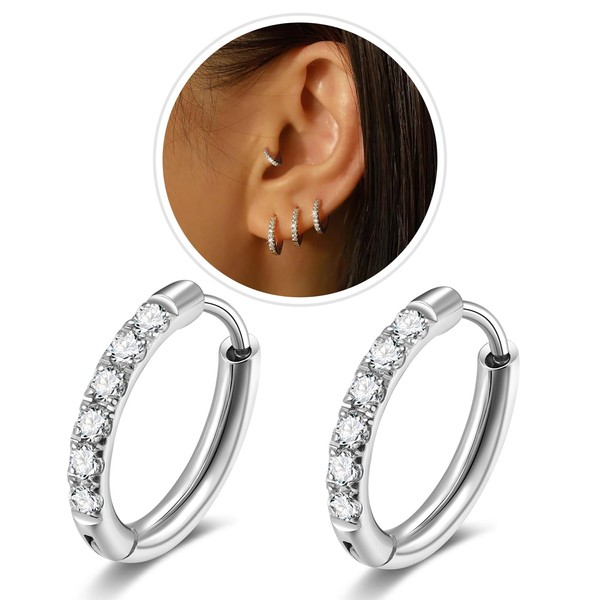 1 Pair Small Silver Hoop Earrings for Women Men,316L Surgical