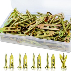 YuCool 80PCS Self-Drilling Anchors, Metal Screw Anchors Kit, 40 Sheetrock Anchor (0.47x1.57 Inch) and 40 Zinc Plated Screws
