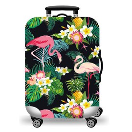 WUJIAONIAO Travel Luggage Cover Baggage Suitcase Protector Fit for 18-32 Inch Luggage (M (for 22-24 inch luggage), Flower flamingo)