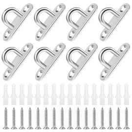 Fumanduo Pack of 8 Stainless Steel Eye Plate with Eyelet, Eye Plate, Oblong Pad, 5 mm, Durable Wall Mount, Clamping Hooks, Mounting Hooks, Deck Plate, Mast Plate for Awning, Punch Bag, Holds up to 40