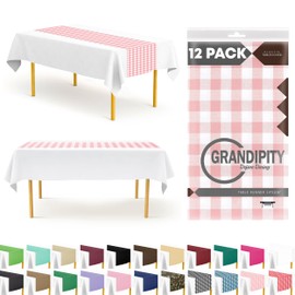 Pink Checkered Gingham 12 Pack Premium Disposable Plastic Table Runner 14 x 108 Inch. Table Runner for Dinner Parties & Events by Grandipity
