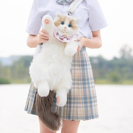 Chongker Stuffed Realistic Cat Plush Backpack - Cute and Soft Stuffed Animal Backpack with Adjustable Straps, White