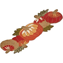 Fennco Styles Contemporary Beaded Pumpkins 13 x 35 Inch Table Runner – Orange Table Runner for Thanksgiving Dinner, Family Gathering, Special Events and Home Décor