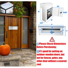 Plugsharge Locking Mailbox Drop Box with Rain Cover, Heavy-Duty Galvanized Steel, Door Mounted Secure Mailbox for Keys, Cash, Checks, Deposits & Letters – Safe Mail Drop Box for Home/Office, White