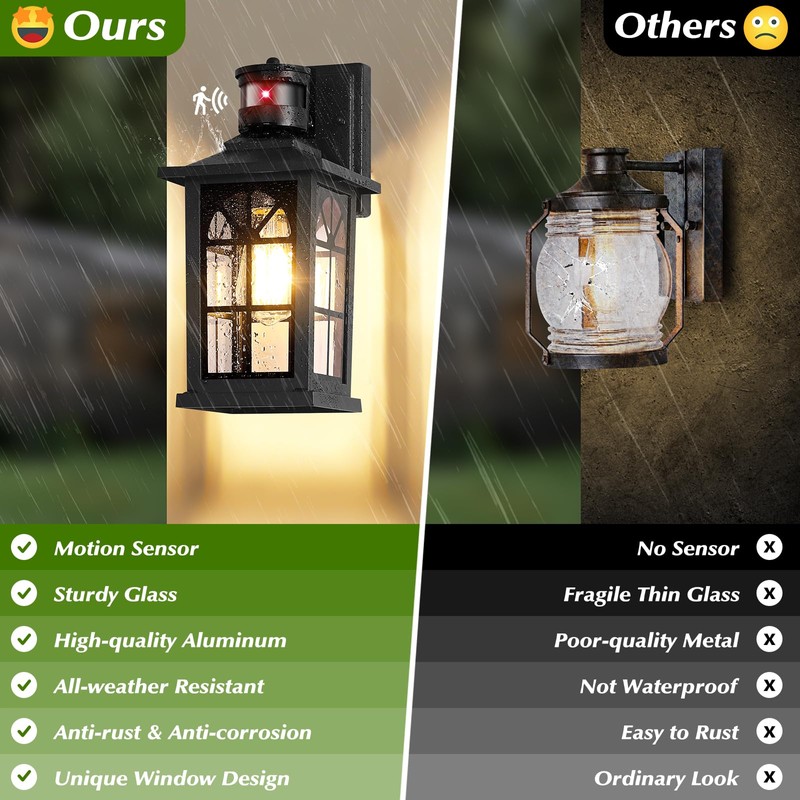 Motion Sensor Outdoor Light Fixture, Dusk to Dawn Porch Light
