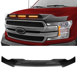 Hooke Road F150 Bug Deflector Shield Hood Protector Stone Guard with Amber Lights for Ford F-150 2015 2016 2017 2018 2019 2020 (Excluding Raptor)