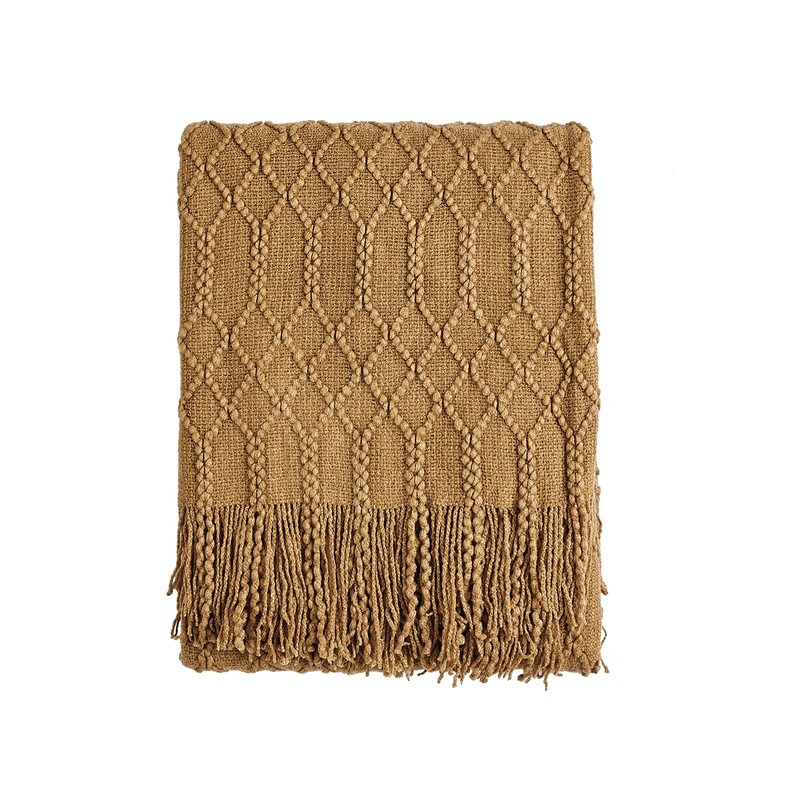 KASYLAN 100% Acrylic Knitted Throw Blanket Textured Solid Soft Decorative